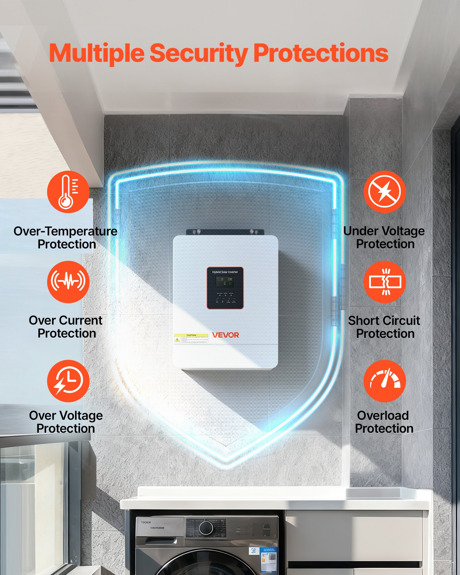 Falownik hybrydowy VEVOR 4000 W, 24 V DC do 230 V AC, ze zintegrowanym regulatorem ładowania słonecznego MPPT 120 A, moduł WLAN, jednofazowy, do akumulatorów kwasowo-ołowiowych/litowych poza siecią