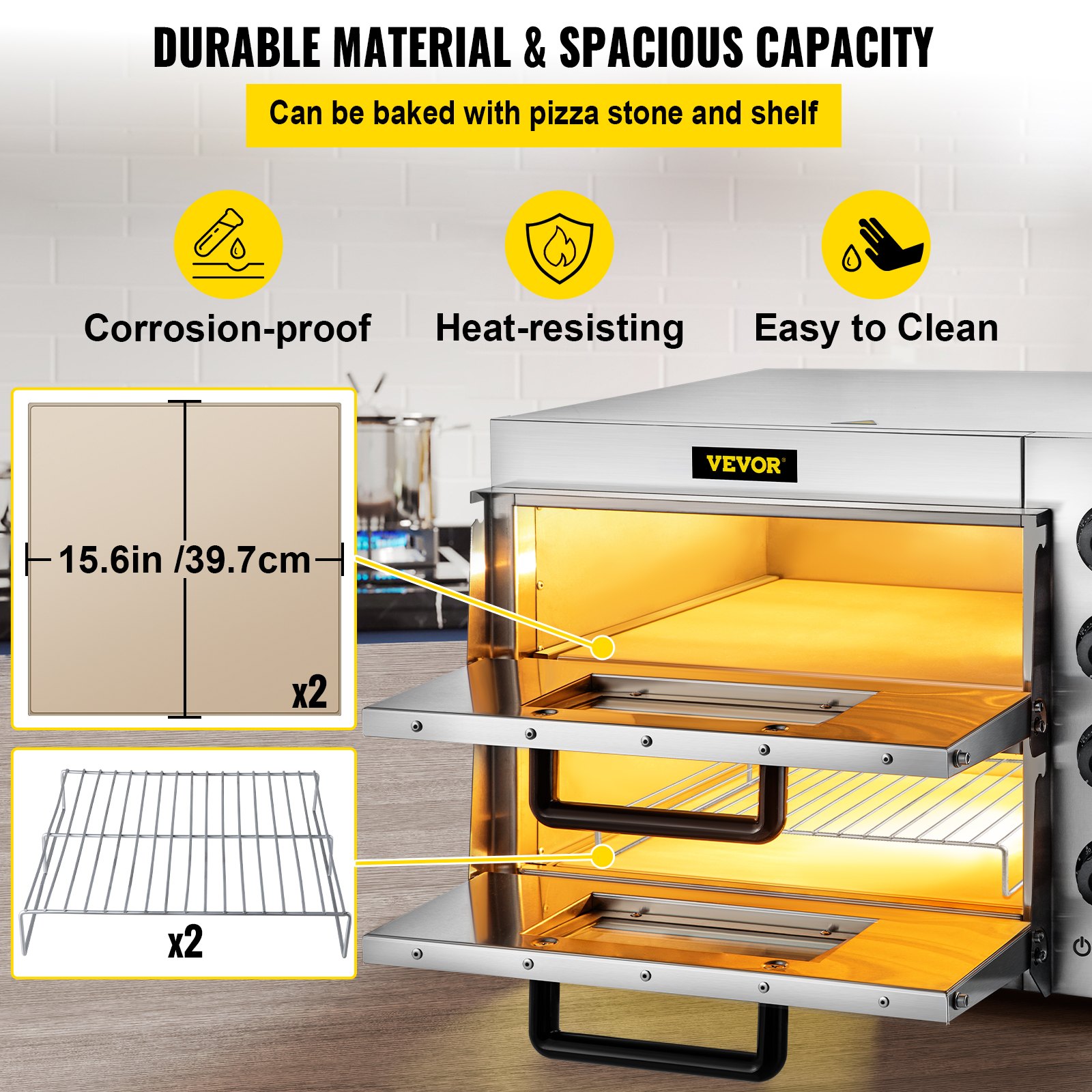 VEVOR mini piekarnik dwuwarstwowy elektryczny piec do pizzy 14 "piekarnik kamienny Gastro