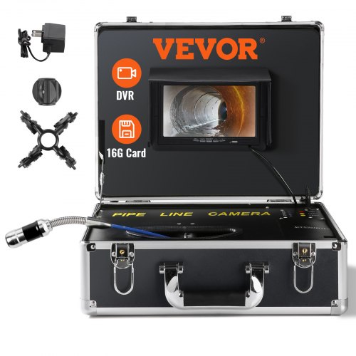 VEVOR 7" profesjonalna kamera kanalizacyjna 20m przemysłowa kamera inspekcyjna 1000TVL endoskopowa kamera kanalizacyjna 16GB karta SD IP68 wodoodporny kolorowy monitor 480P DVR bateria litowa 4500mAh 6 godzin ciągłej pracy z walizką transportową