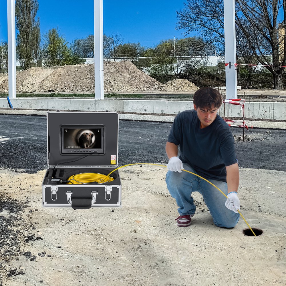 Kamera kanalizacyjna VEVOR z lokalizatorem 512 Hz, 50 m, 9-calowa kamera inspekcyjna do rur z samopoziomowaniem, 36-krotny zoom, endoskop z 12 diodami LED, karta 32 GB, wodoodporna kamera do rur kanalizacyjnych IP68