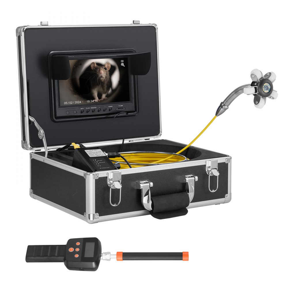 Kamera kanalizacyjna VEVOR z lokalizatorem 512 Hz, 50 m, 9-calowa kamera inspekcyjna do rur z samopoziomowaniem, 36-krotny zoom, endoskop z 12 diodami LED, karta 32 GB, wodoodporna kamera do rur kanalizacyjnych IP68