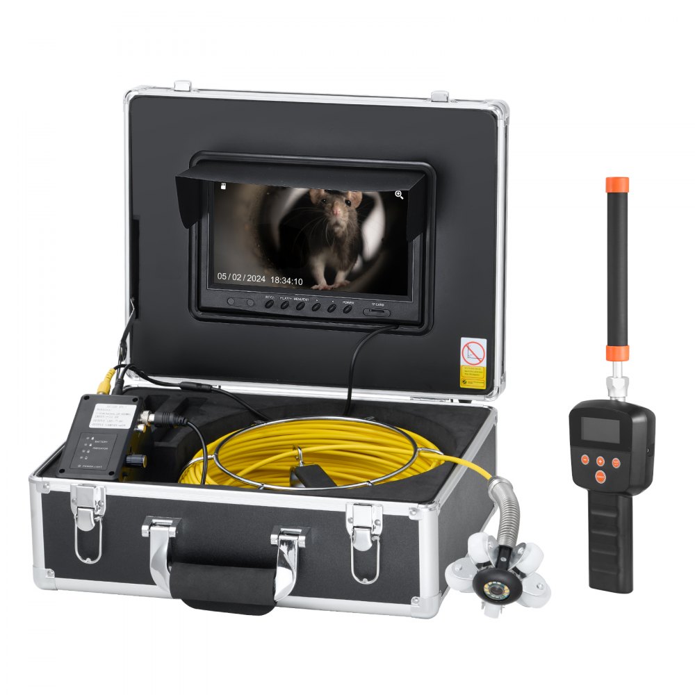 Kamera kanalizacyjna VEVOR z lokalizatorem 512 Hz, 50 m, 9-calowa kamera inspekcyjna do rur z samopoziomowaniem, 36-krotny zoom, endoskop z 12 diodami LED, karta 32 GB, wodoodporna kamera do rur kanalizacyjnych IP68