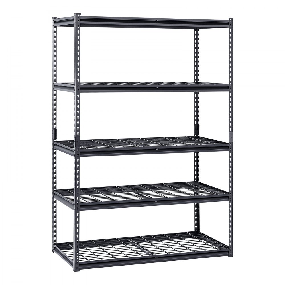 Regał magazynowy VEVOR, 1361 kg, 5-poziomowy, wytrzymały regał do garażu, 609,6 x 1219,2 x 1828,8 mm, regulowany, bezśrubowy regał przemysłowy, regał gospodarczy, regał piwniczny do kuchni, magazynu, piwnicy, czarny