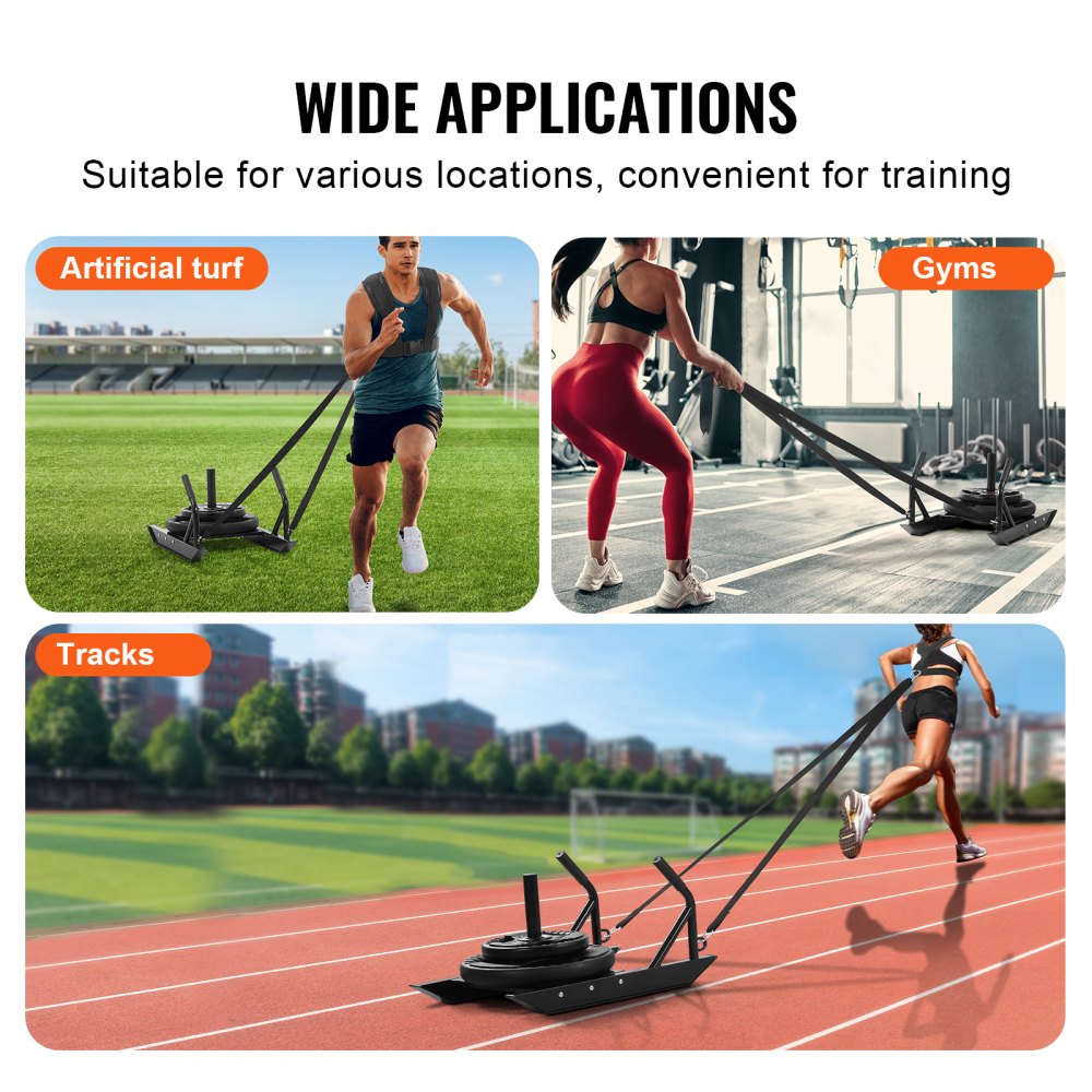 VEVOR Pull Sled Sanki 227 kg Sanki nośne Fitness do treningu siłowego, sprzęt treningowy do ćwiczeń siłowych eksplozywnych i poprawy szybkości, kolor czarny