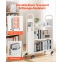 Wózek biblioteczny VEVOR, udźwig 150 kg, 77 x 38 x 122 cm, jednostronny regał w kształcie litery L z kółkami z podwójnym hamulcem, regał do salonu, biura, szkoły, biały