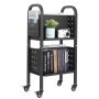 Wózek biblioteczny VEVOR, udźwig 70 kg, 45 x 33 x 88 cm, dwustronna półka na książki w kształcie litery L z podwójnymi kółkami hamulcowymi, wózek-półka do salonu, biura, szkoły, czarny