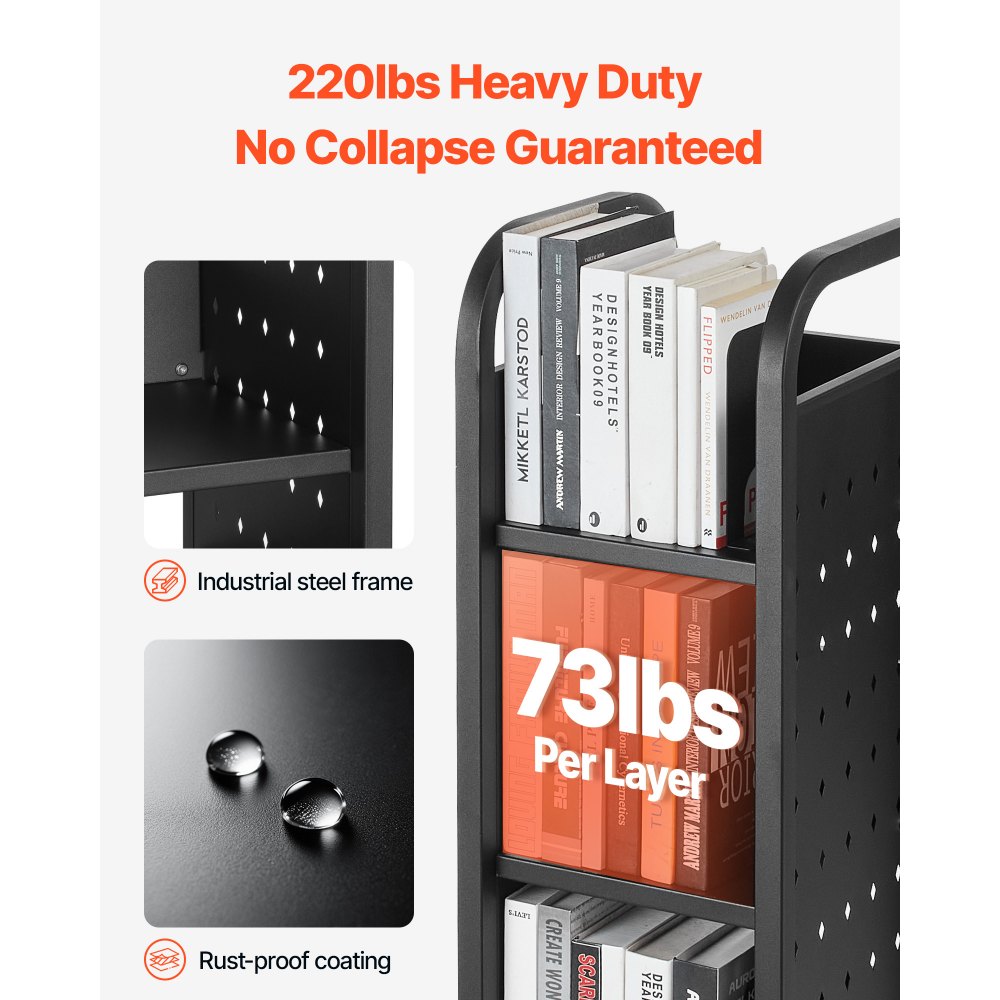 Wózek biblioteczny VEVOR, udźwig 100 kg, 32 x 35 x 93,5 cm, jednostronny regał w kształcie litery L z kółkami z podwójnym hamulcem, regał do salonu, biura, szkoły, czarny