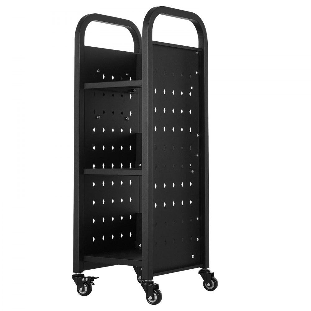 Wózek biblioteczny VEVOR, udźwig 100 kg, 32 x 35 x 93,5 cm, jednostronny regał w kształcie litery L z kółkami z podwójnym hamulcem, regał do salonu, biura, szkoły, czarny