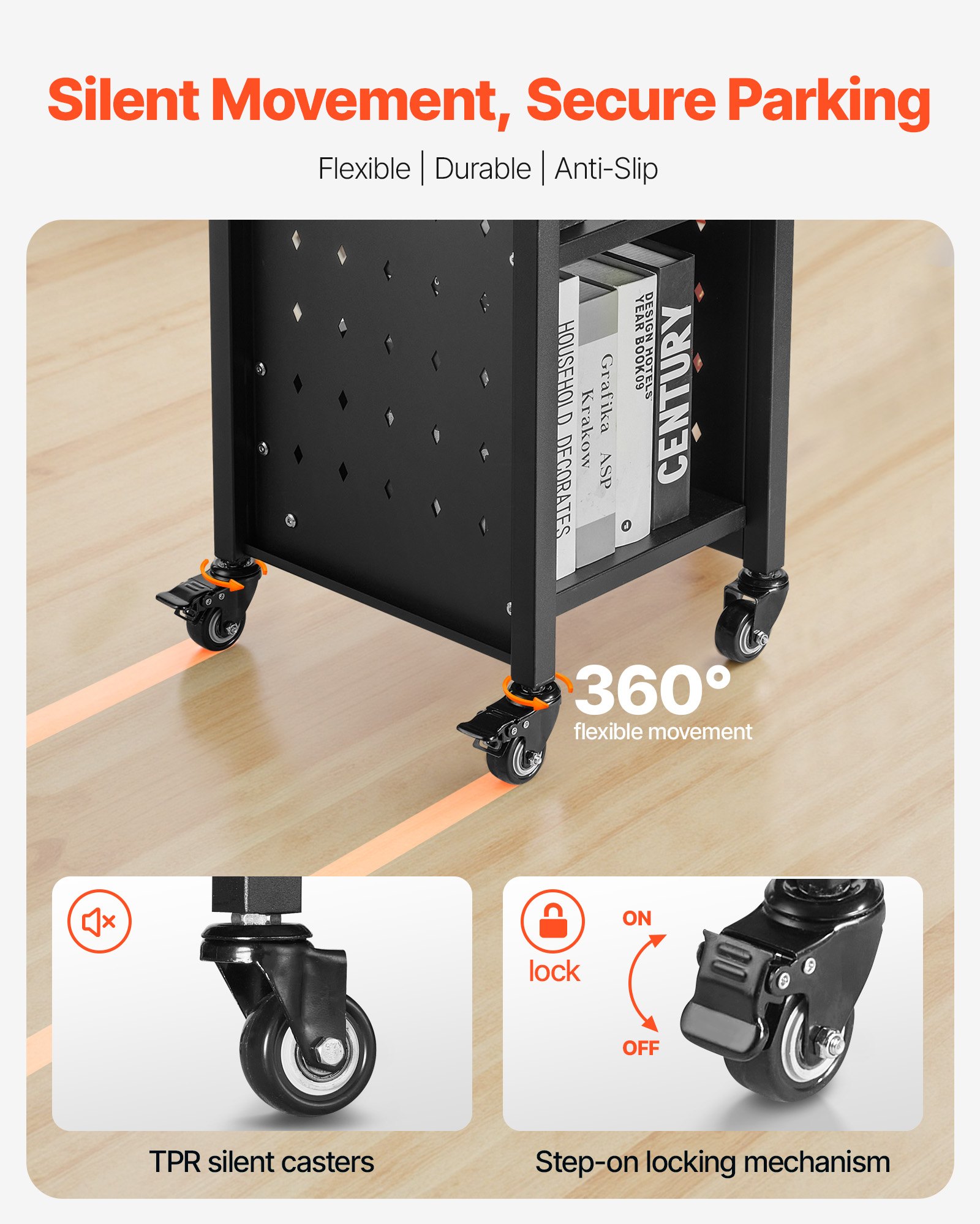 Wózek biblioteczny VEVOR, udźwig 100 kg, 32 x 35 x 93,5 cm, jednostronny regał w kształcie litery L z kółkami z podwójnym hamulcem, regał do salonu, biura, szkoły, czarny