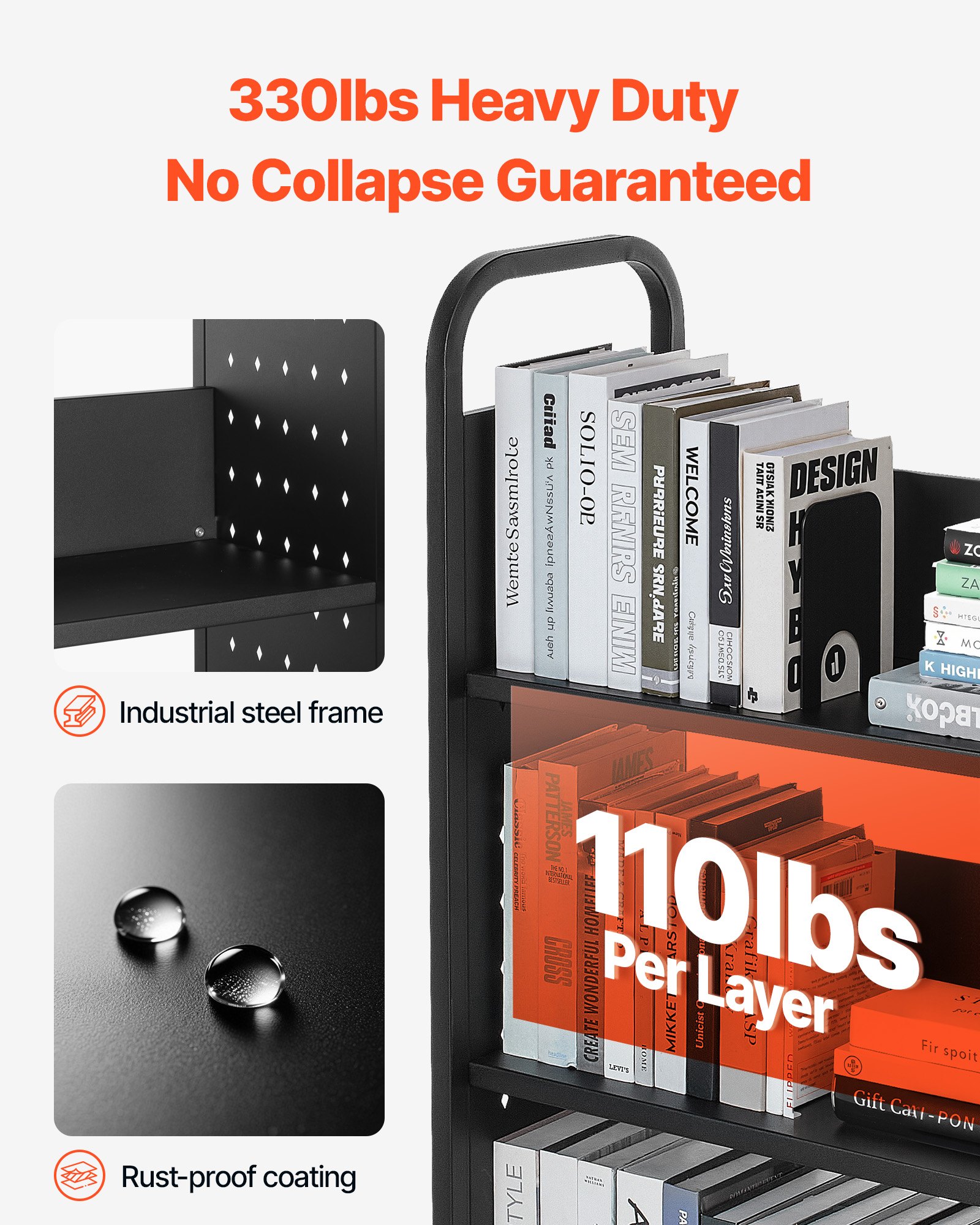 Wózek biblioteczny VEVOR, udźwig 150 kg, 77 x 38 x 122 cm, jednostronny regał w kształcie litery L z kółkami z podwójnym hamulcem, regał do salonu, biura, szkoły, czarny