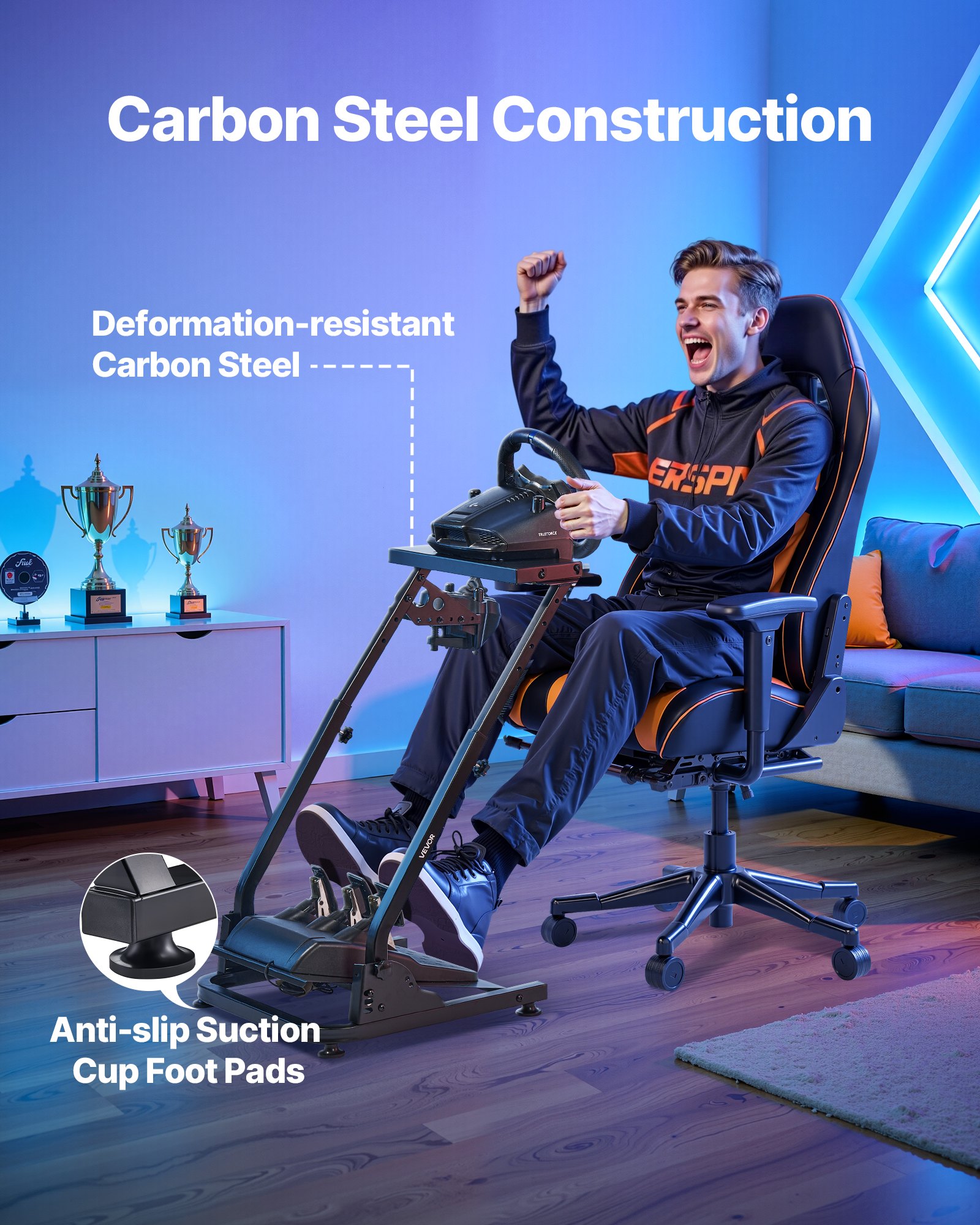 VEVOR Podstawka pod kierownicę, regulowana i składana, symulator do Logitech G29 G27 G920 G923, Thrustmaster T300RS T300GT T248 TS-PC TSXW Gaming Cockpit, symulator pedałów nie jest dołączony