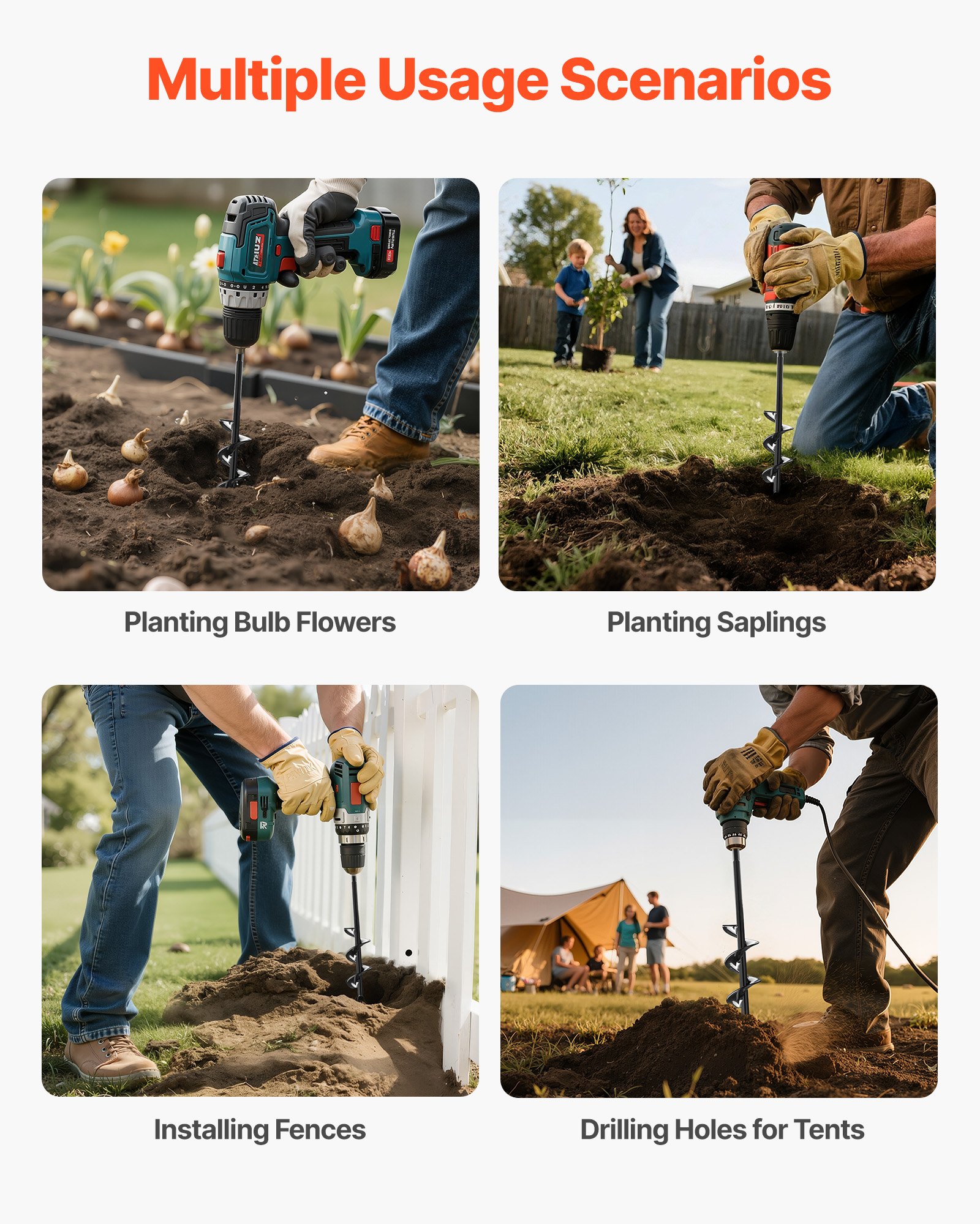 Świder VEVOR do wiertarki, Ø 4 x 22 cm, do wierteł sześciokątnych 3/8 cala, wiertarka do otworów na słupki, wiertarka ogrodowa, nasadki do wiercenia otworów na słupki ogrodowe i ogrodzenia