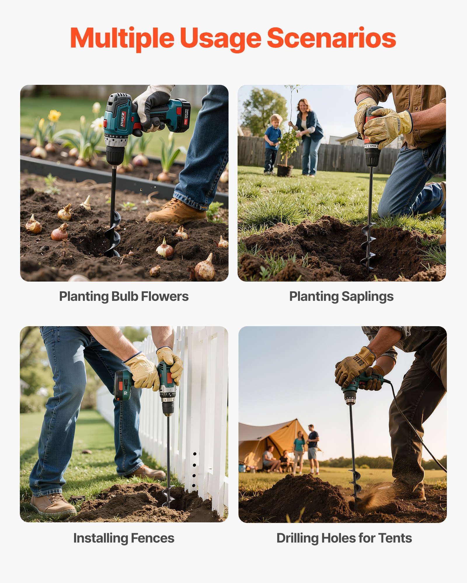 Świder ziemny VEVOR do wiertarki, 40 x 420 mm Świder ogrodowy wykonany ze stali Q235, do wiertła sześciokątnego 3/8 cala, świder do słupów, świder przelotowy, narzędzie do wykopów do sadzenia i wiercenia