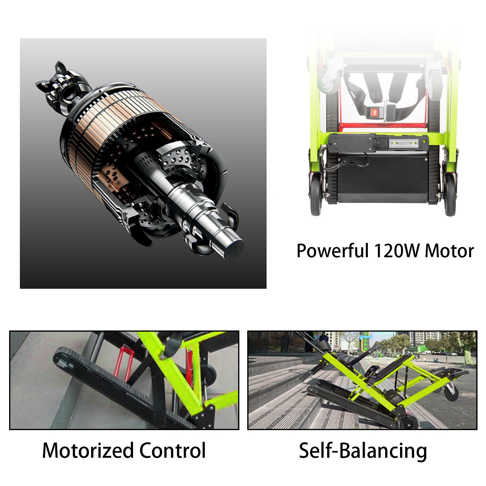 VEVOR 220V Elektryczny wózek inwalidzki Wózek inwalidzki Aluminiowe schody Składane bezpieczne zielone 120W
