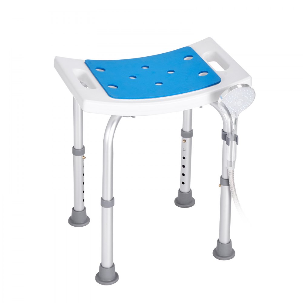 VEVOR Shower Stool/Chair, Height Adjustable 360-490 mm, Bathroom Stool/Seat, 158.8 kg Load Capacity, Sturdy Shower Stool/Shower Aid for Bathtubs, Aluminum Alloy Frame, Shower Seat/Bath Stool, Blue
