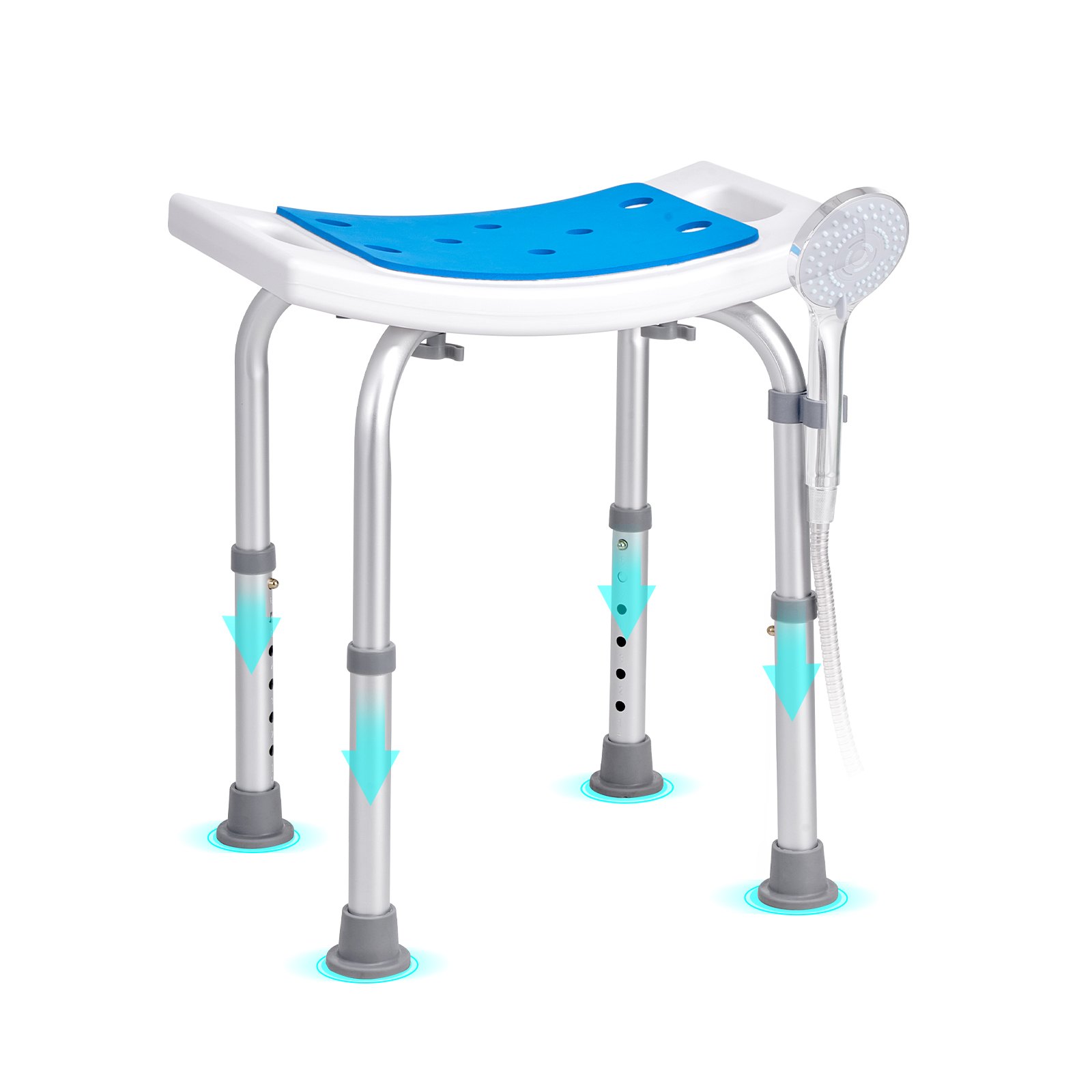 VEVOR Shower Stool/Chair, Height Adjustable 360-490 mm, Bathroom Stool/Seat, 158.8 kg Load Capacity, Sturdy Shower Stool/Shower Aid for Bathtubs, Aluminum Alloy Frame, Shower Seat/Bath Stool, Blue