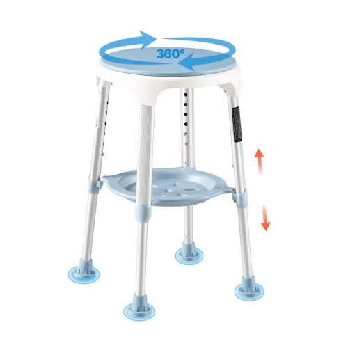 Taboret prysznicowy VEVOR, udźwig 158,8 kg, obrotowy o 360°, 6-poziomowy, regulowany pod względem wysokości, z antypoślizgowymi gumowymi nóżkami TPR i dolną półką, dla seniorów, osób niepełnosprawnych i z urazami