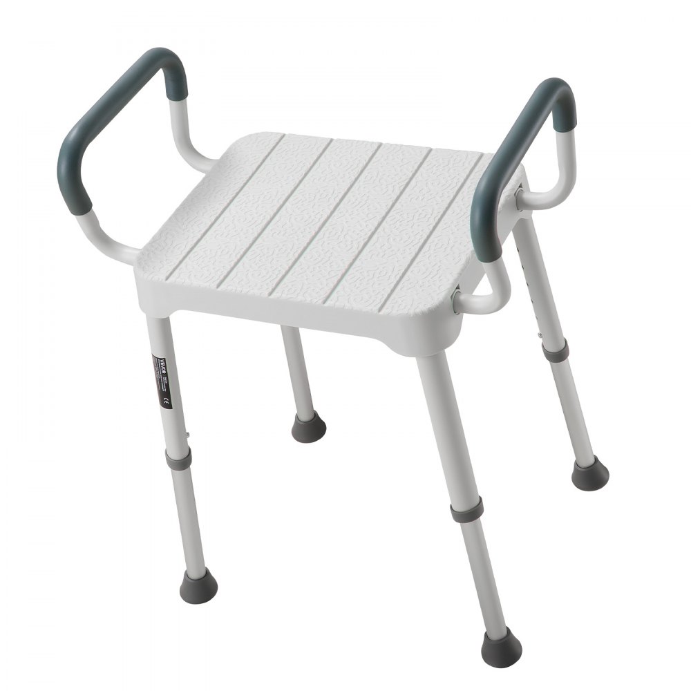 Taboret prysznicowy VEVOR, udźwig 181,4 kg, 6-poziomowa regulacja wysokości, antypoślizgowe nóżki z gumy TPR, aluminiowa rama dla seniorów, osób niepełnosprawnych i z urazami