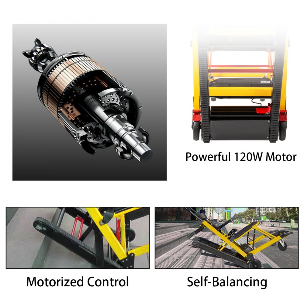 VEVOR 220V Elektryczny wózek inwalidzki do wspinaczki Aluminiowe schody Składane bezpieczne czarno-żółte 200W