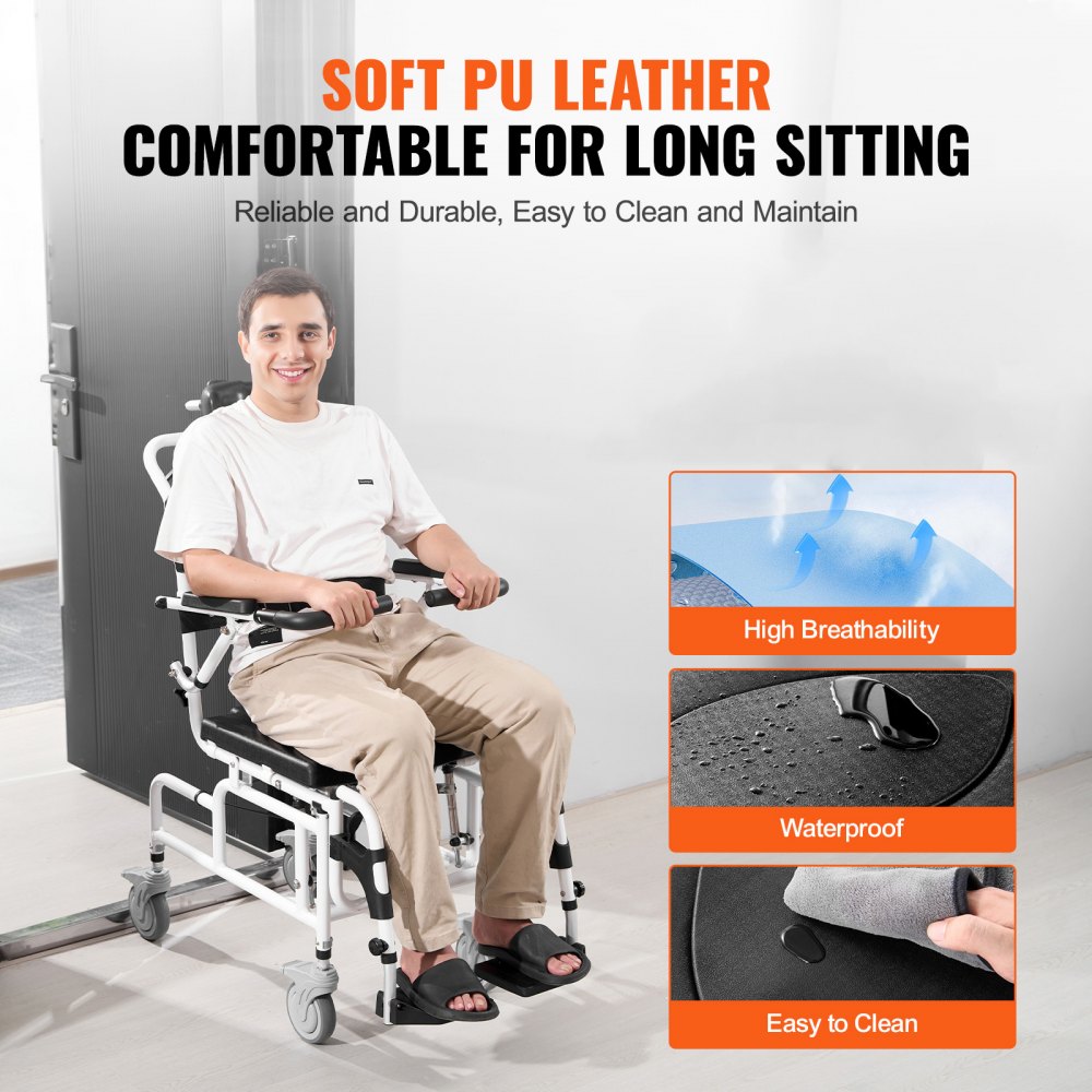 Wózek inwalidzki prysznicowy VEVOR, szerokość 440 mm, aluminiowy wózek toaletowy do pryszniców wewnętrznych, wózek toaletowy z hamulcem dla dorosłych niepełnosprawnych, wózek o ładowności 136 kg