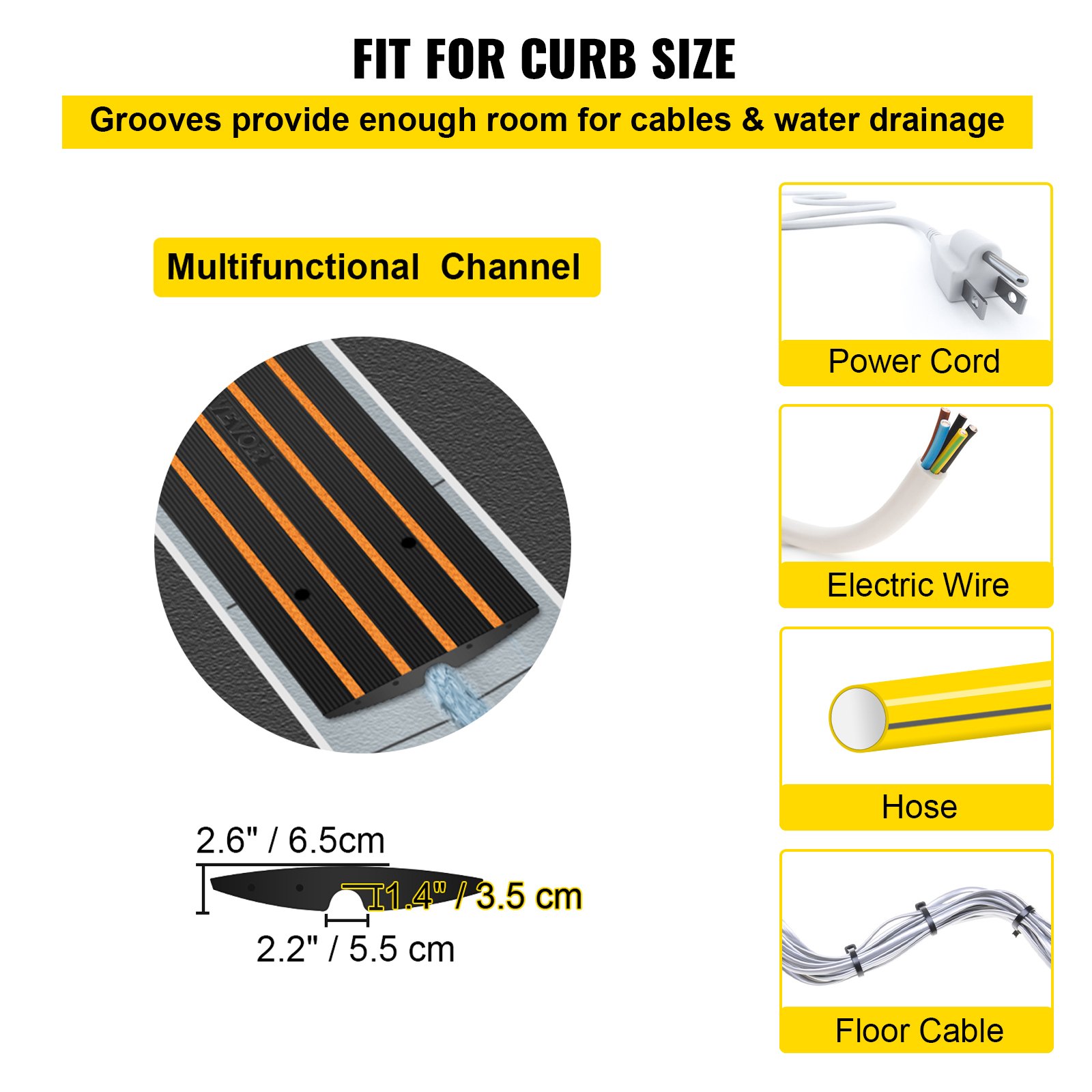 VEVOR 3 szt. 1-kanałowa rampa progowa, rampa dla wózków inwalidzkich, rampa krawężnikowa 123x41x6,5cm
