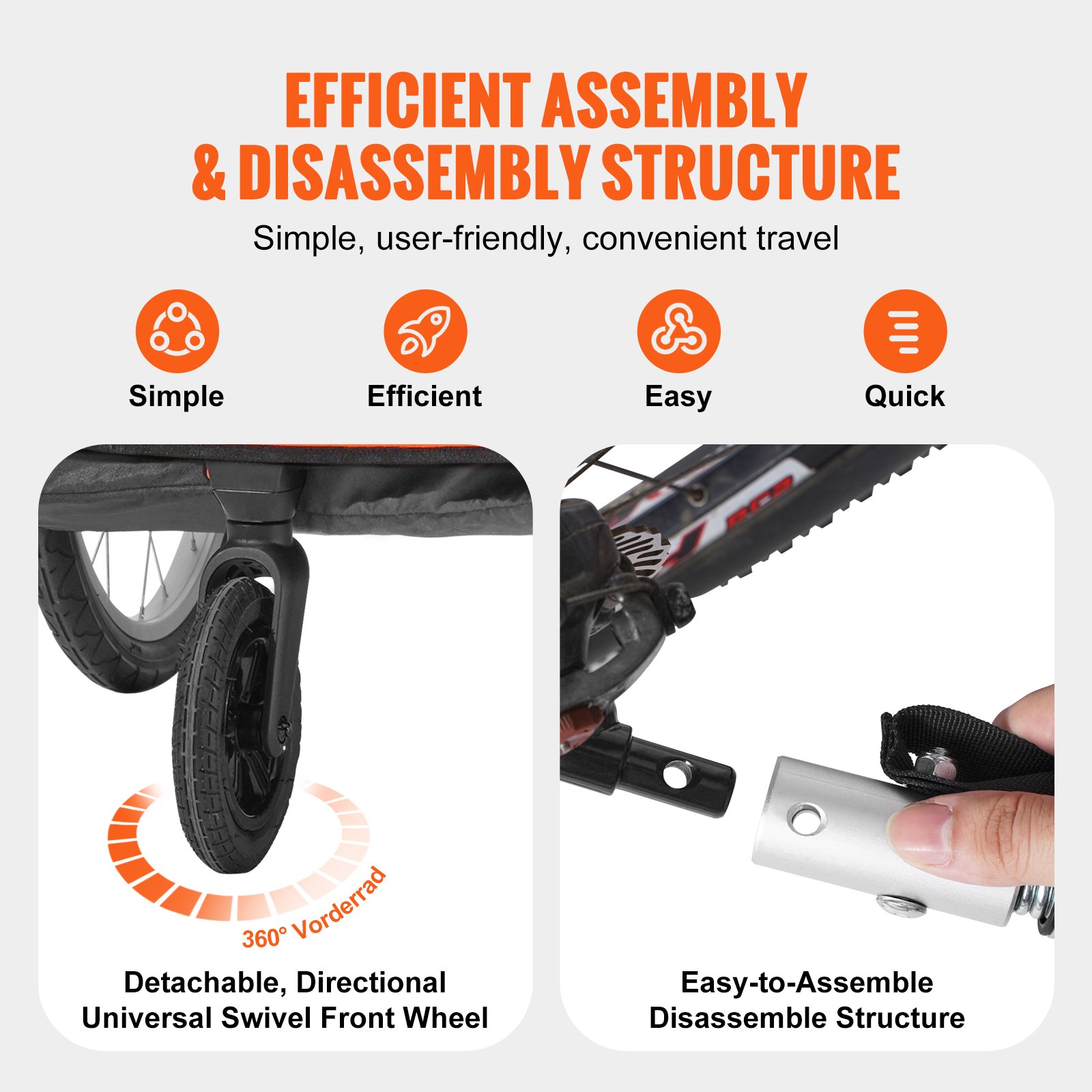 Przyczepka rowerowa VEVOR, dwumiejscowa przyczepka rowerowa dla dzieci, ładowność 45 kg, wózek dziecięcy 2 w 1, możliwość przekształcenia w wózek spacerowy, składana przyczepka rowerowa dla dzieci do ciągnięcia roweru z zaczepem