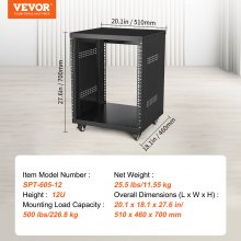 VEVOR 12U Szafa serwerowa 226,8 kg Sieciowa szafa do nagrań stereo 510x460x700mm