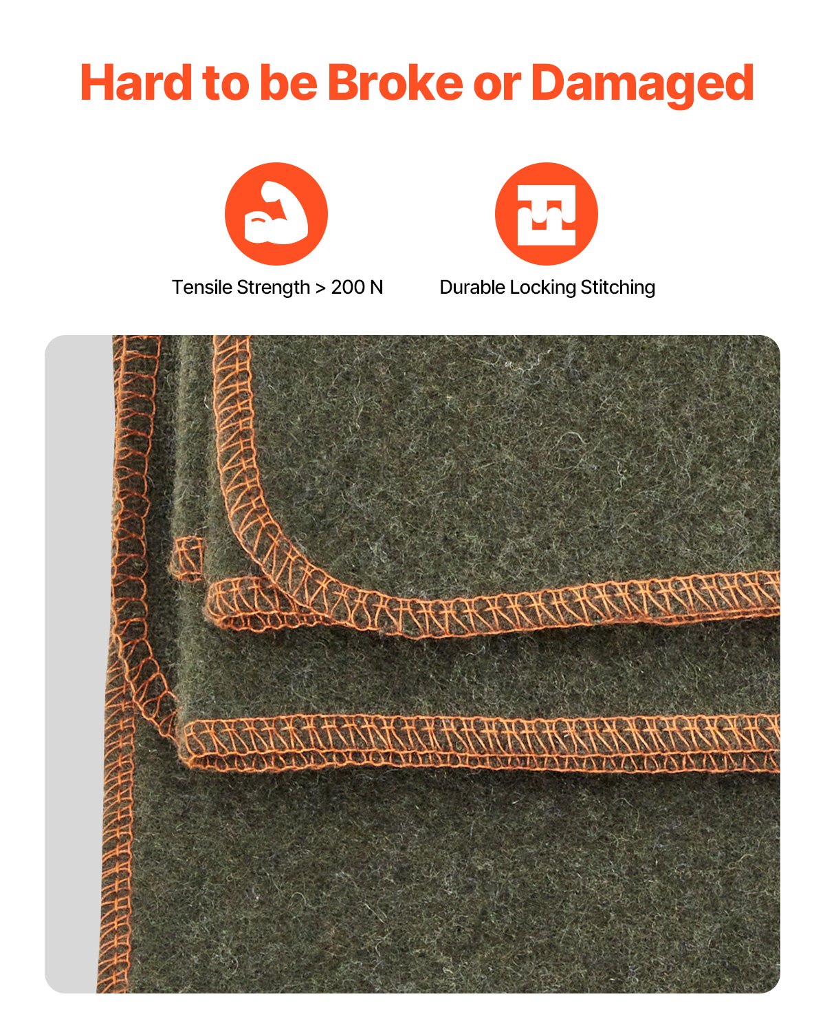 VEVOR Camping Blanket 1.62x2.23m, Wool Blanket, Large Warm Stadium Blanket, Waterproof and Windproof, Flame Retardant, Ideal for Outdoors, Picnics, Hiking, Sporting Events, Travel, (80% Wool), Military Green