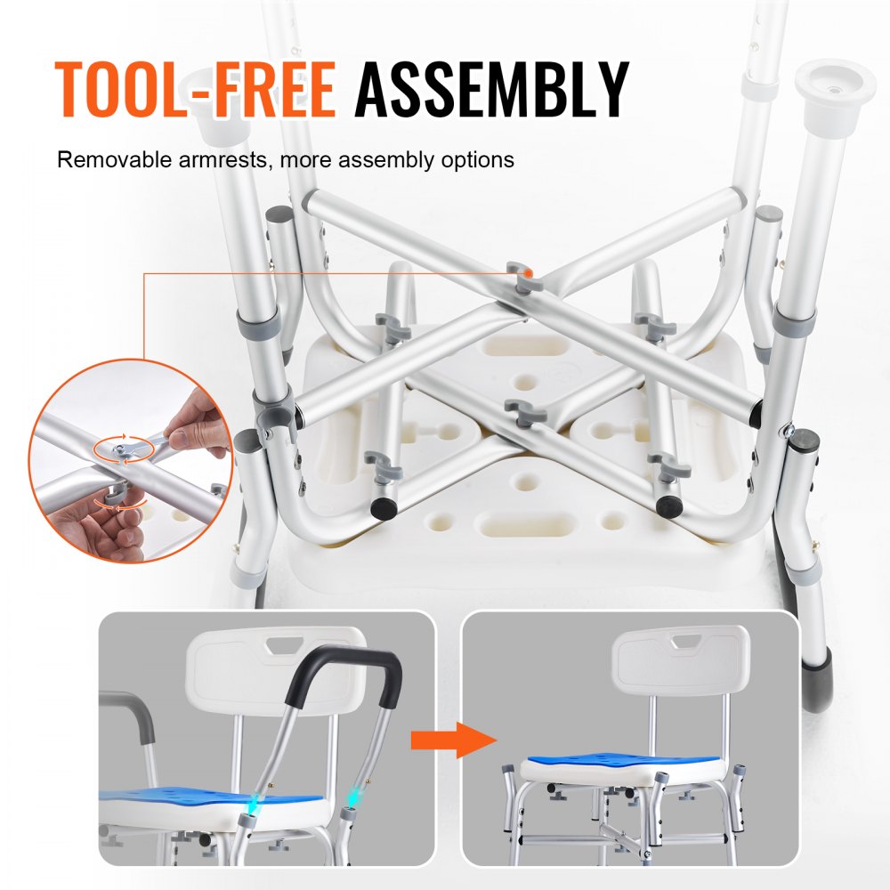 Taboret prysznicowy VEVOR krzesło prysznicowe 420-520 mm z regulacją wysokości, stołek łazienkowy siedzisko łazienkowe 181,4 kg nośność, stabilny stołek prysznicowy pomoc prysznicowa uchwyt do wanny rama ze stopu aluminium, siedzisko prysznicowe białe