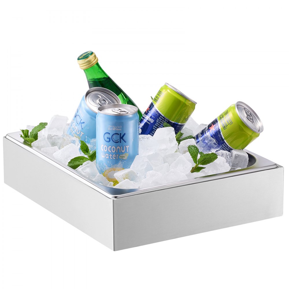 VEVOR Countertop Food Serving Display Container, 1 x 1/2 Pan Stainless Steel Food Serving Tray, Buffet Condiment Dispenser Display Rack with Clear Lid & Ice Tray, for Restaurant Hotel Kitchen Party