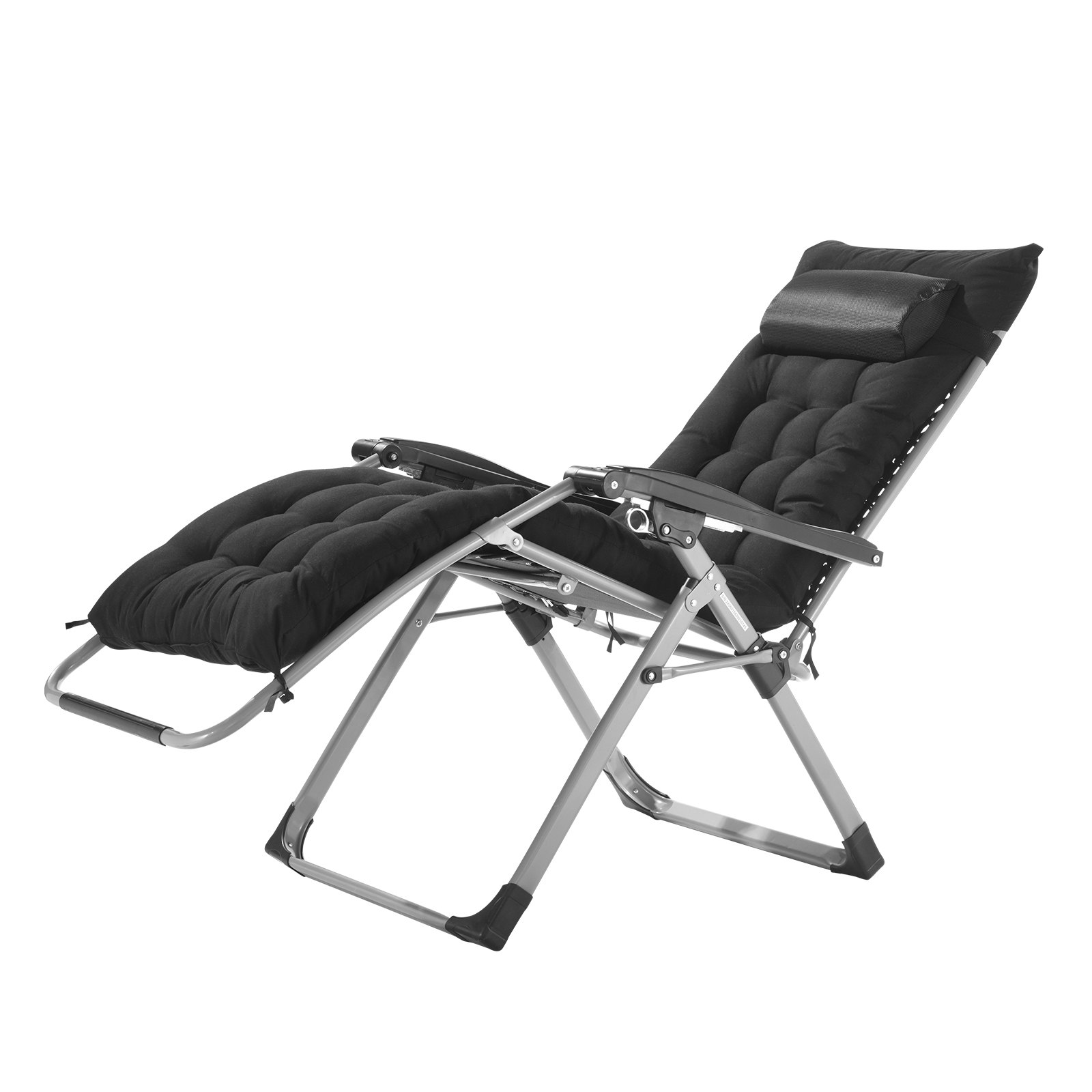 VEVOR Zero Gravity Chair, 26-inch Zero Gravity Recliner for Indoor and Outdoor Use, Adjustable Anti-Gravity Chair with Cushion, Headrest, Footrest and Cup Holder, 500 lbs, Black