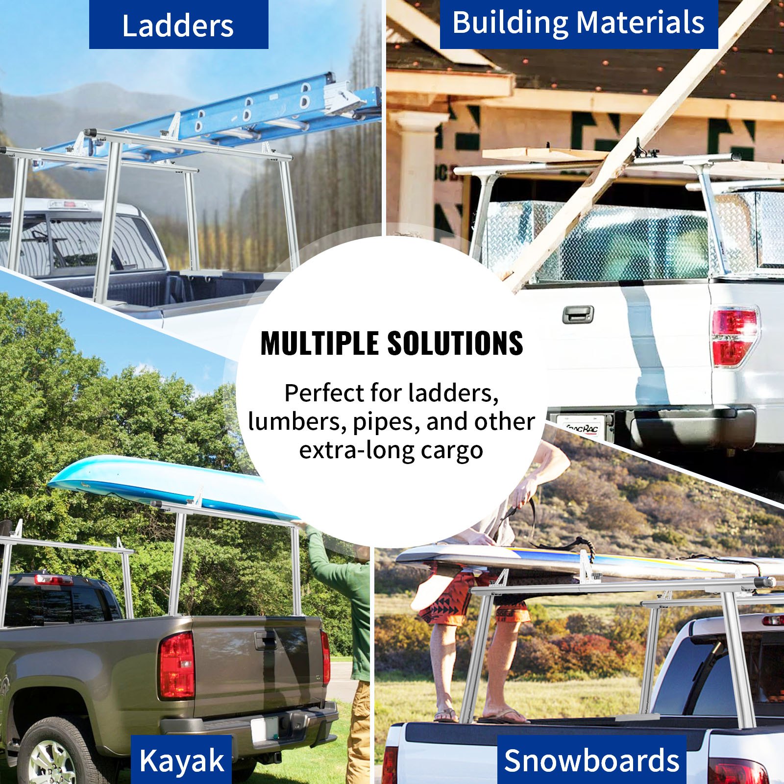 VEVOR Truck Bagażnik Relingi Bagażnik Aluminiowy Bagażnik Bagażnik Dachowy Srebrny