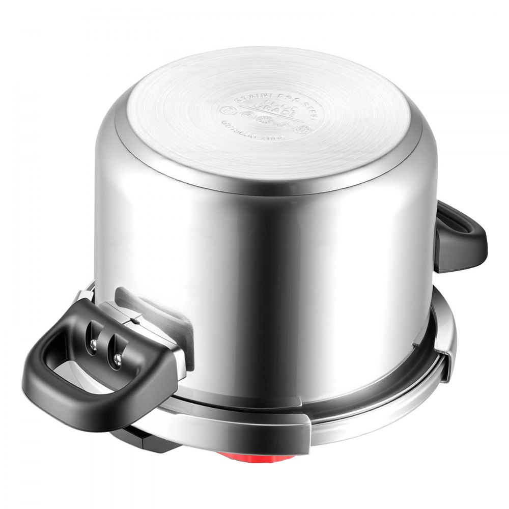 VEVOR Pressure Cooker, 6L Pressure Cooker Stainless Steel, Pressures Canner with Steaming Rack, Tempered Glass Lid, Three Pressures Settings for Meat, Beans, Rice, Soup, Sauces, Cook up to 100 kPa