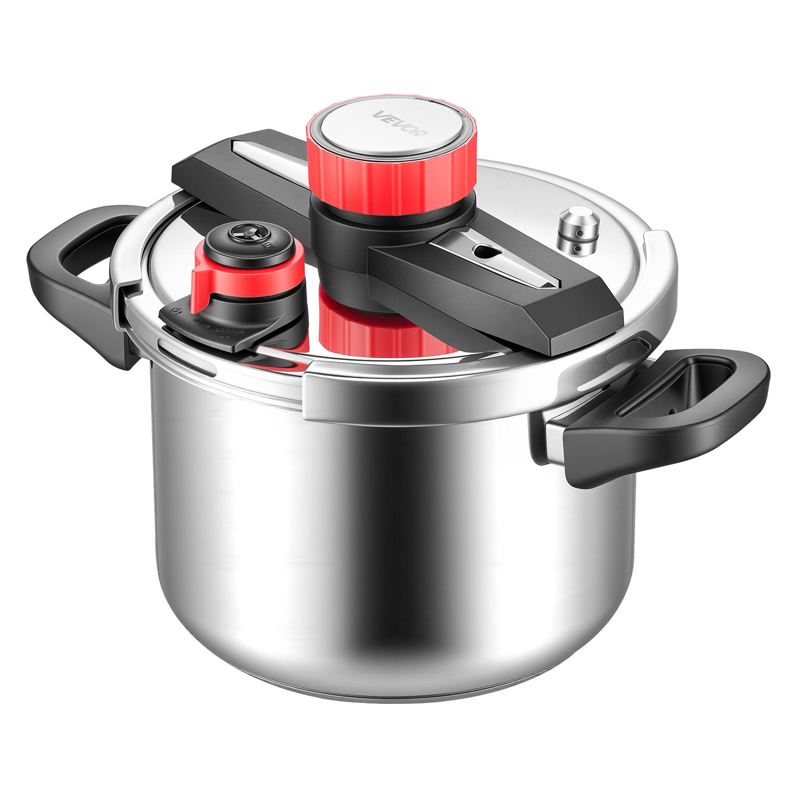 VEVOR Pressure Cooker, 6L Pressure Cooker Stainless Steel, Pressures Canner with Steaming Rack, Tempered Glass Lid, Three Pressures Settings for Meat, Beans, Rice, Soup, Sauces, Cook up to 100 kPa