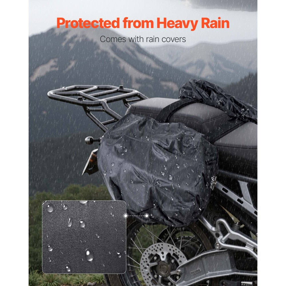 VEVOR Motorcycle Saddlebag, 30 L (15 L x 2) Large Capacity Side Saddle Bag with Waterproof Rain Cover and Straps, Compatible with Most Motorcycles, Outdoor Sports Motorbike Luggage Storage Bag, Black