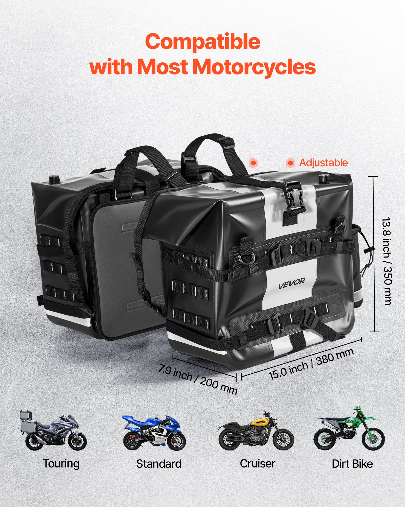 VEVOR Torba motocyklowa, torba siodłowa, 28 l x 2, wodoodporna, boczna torba siodłowa do bagażu motocyklowego, schowek na bagaż z wyjmowaną wewnętrzną torbą, czarna torba boczna do uprawiania sportów na świeżym powietrzu