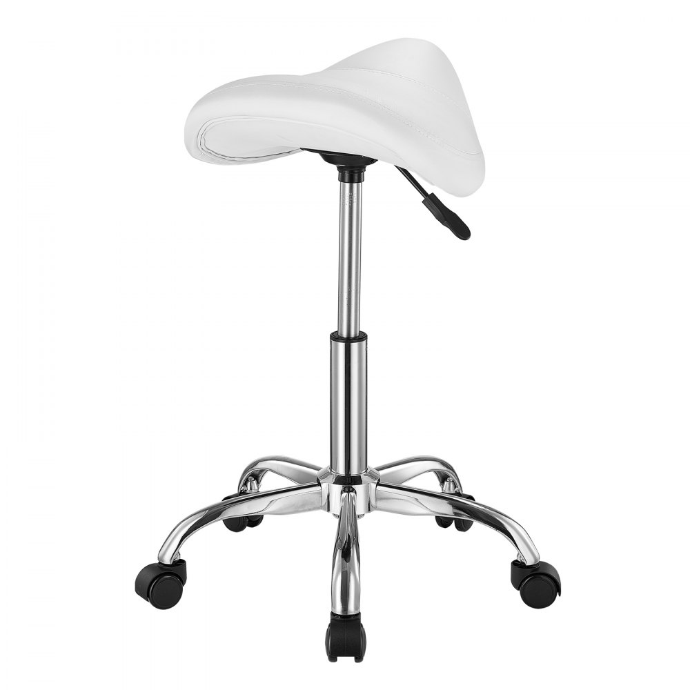 VEVOR Stołek siodłowy, obrotowy, o udźwigu 204 kg, regulowany na wysokość (55-71 cm), ergonomiczny, pogrubiony, skórzany, obrotowy stołek siodłowy do salonu, spa, gabinetu masażu, biały