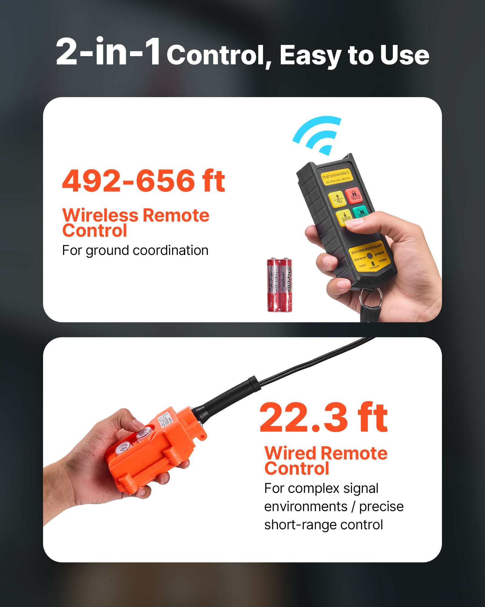 Wciągarka elektryczna VEVOR 300 kg, wciągnik elektryczny 2 w 1 o mocy 1500 W, wysokość podnoszenia 30 m, naciąg liny 18,9 m/min, z przewodowym i bezprzewodowym pilotem zdalnego sterowania do fabryk, magazynów i garaży