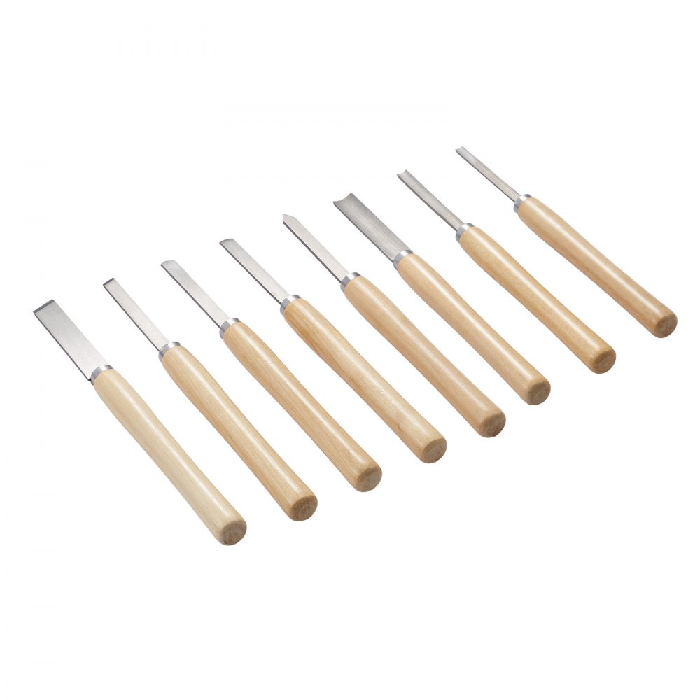 VEVOR Wood Lathe Turning Tool Set, 8PCS, Lathe Chisel Set with Carbon Steel Blade, 2 Skew, 1 Spear Point, 1 Parting, 1 Round Nose, 3 Gouge Tools, 1 Oxford Bag, for Beginners, Hobbyists, Professionals