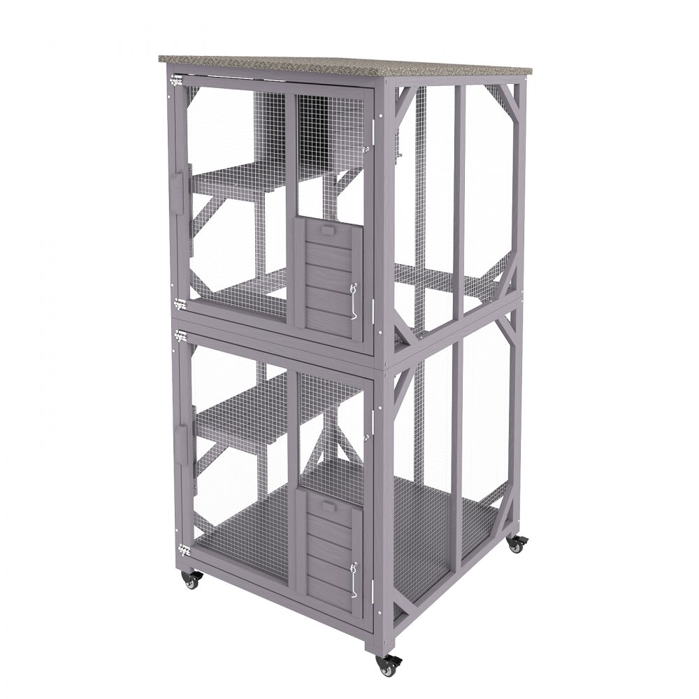 Klatka dla kota VEVOR z 3 poziomami i 1 drzwiami, 760x865x1630 mm, klatka dla małych zwierząt wykonana z ocynkowanej siatki drucianej, drewno jodłowe, klatka dla gryzoni, 14 kg na poziom, idealna dla kotów i innych małych zwierząt