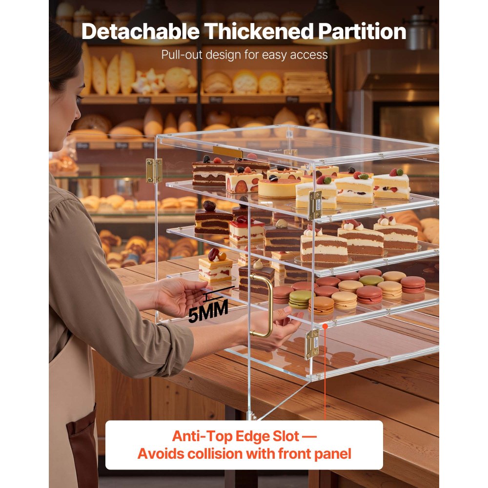 VEVOR Bakery Display Case, 4-Tier Commercial Countertop Pastry Display Case, Clear Acrylic Bread Box for Kitchen, Party Cake Cabinet with Magnetic Rear Door for Cookie Dessert Donut, 530x435x415 mm
