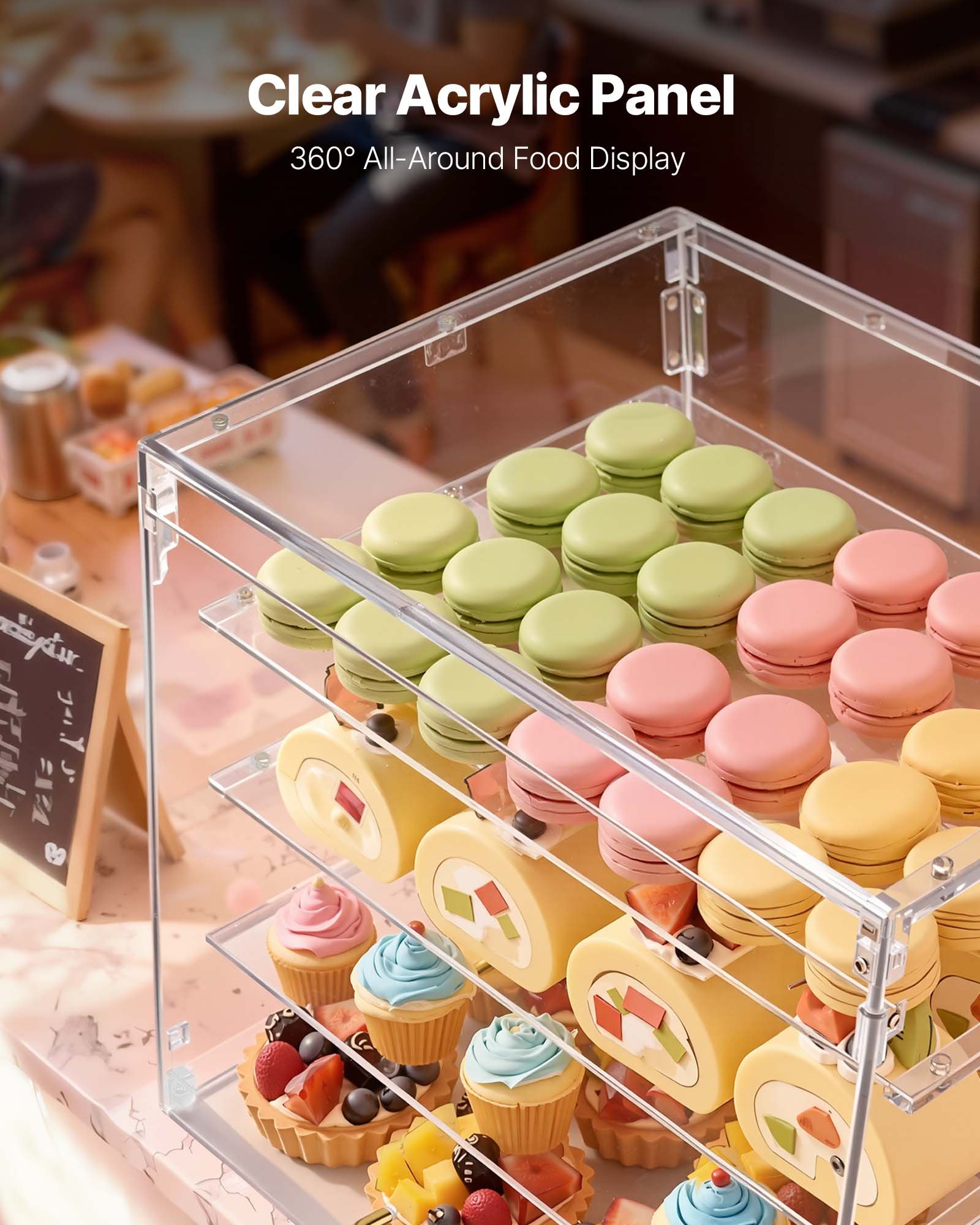 VEVOR Bakery Display Case, 4-Tier Commercial Countertop Pastry Display Case, Clear Acrylic Bread Box for Kitchen, Party Cake Cabinet with Magnetic Rear Door for Cookie Dessert Donut, 530x435x415 mm