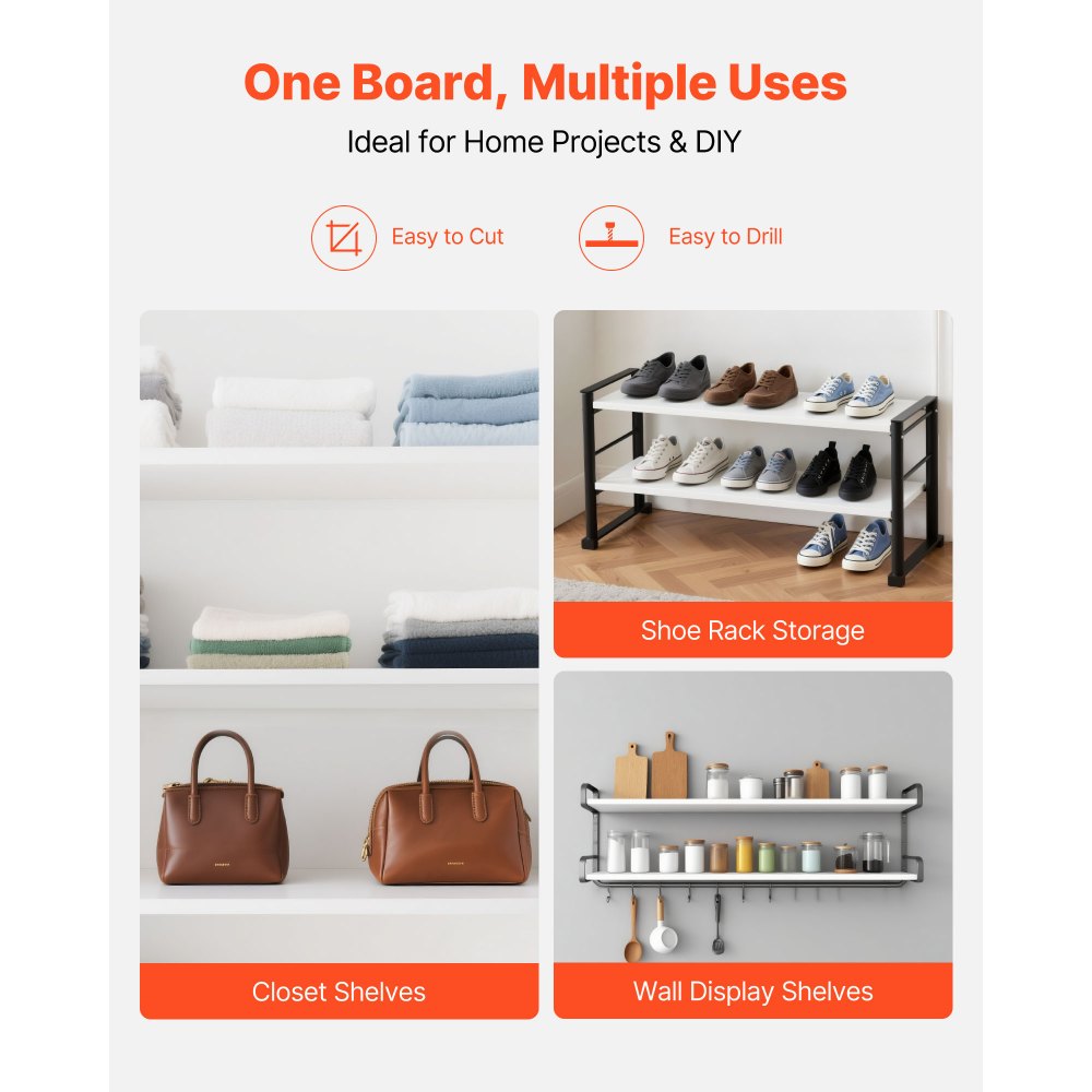 Płyta półkowa VEVOR, 2-częściowa, docinana na wymiar do systemów szafkowych, uniwersalna płyta do szafek, gablot, drewniany panel półkowy, biały