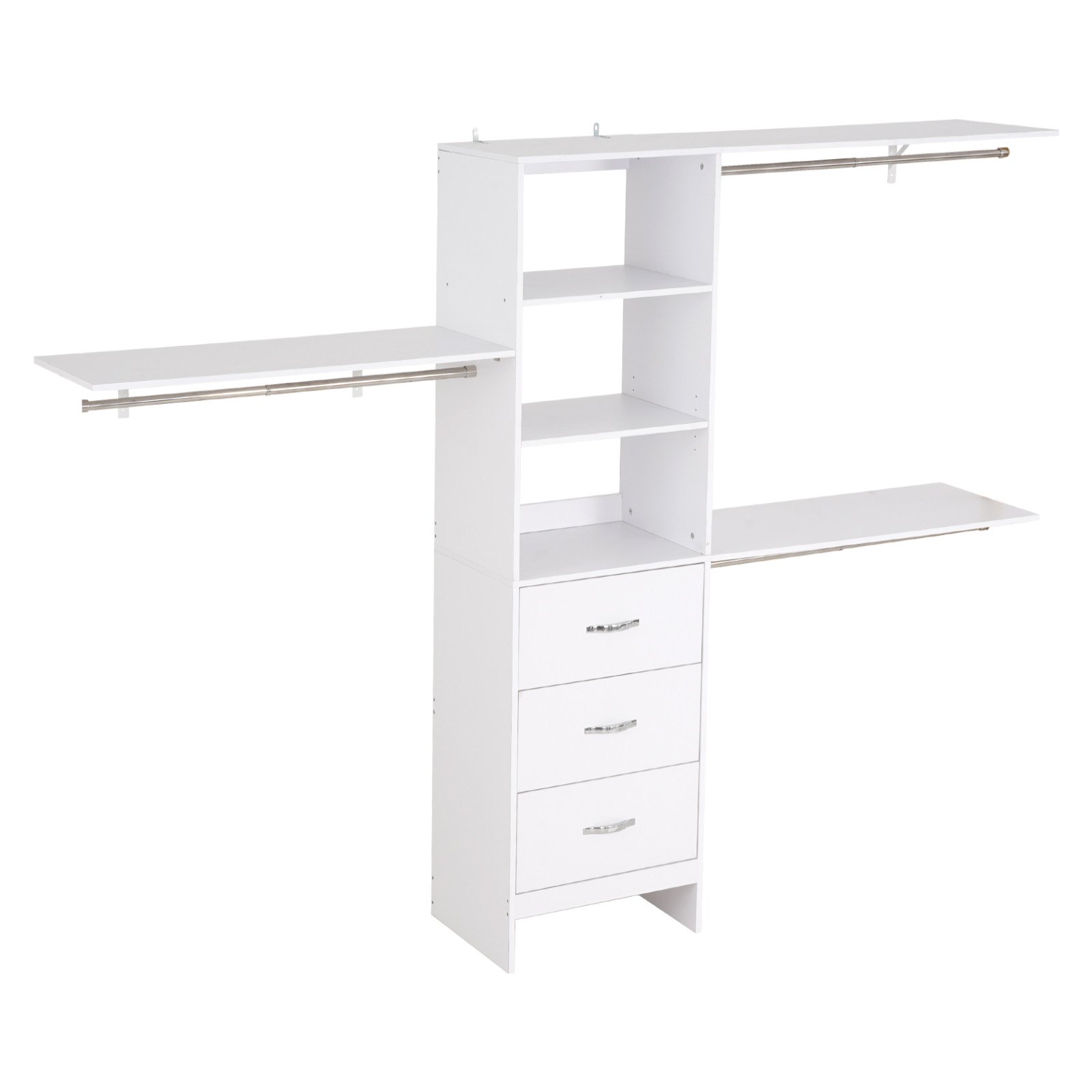 Wieszak na ubrania VEVOR z 3 szufladami, regulowany, drewniany, organizer do garderoby z 3 wysuwanymi drążkami na ubrania (575-1020 mm) System do garderoby typu walk-in