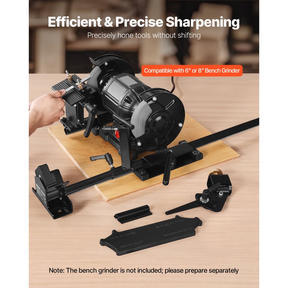 VEVOR Pro Grind Sharpening System, Multi-Grind Sharpening Jig for 152mm & 203mm Bench Grinder - with Platform Jig, Tool Rest Bar, Setup Block, Miter Slide, Micro Bevel Block, for Woodturning Tools