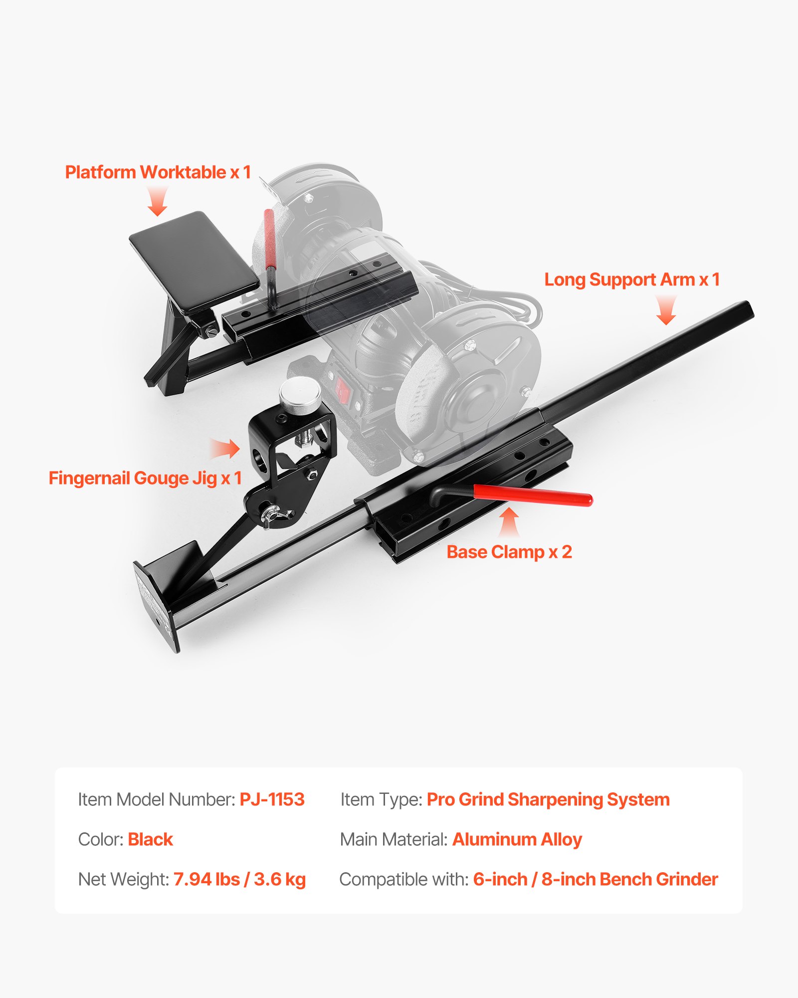 Wielofunkcyjny przyrząd szlifierski VEVOR do szlifierek stołowych 152,4 mm i 203,2 mm, z platformą i długim prętem podporowym, do dłut, dłut, strugów, narzędzi rzeźbiarskich, narzędzi tokarskich
