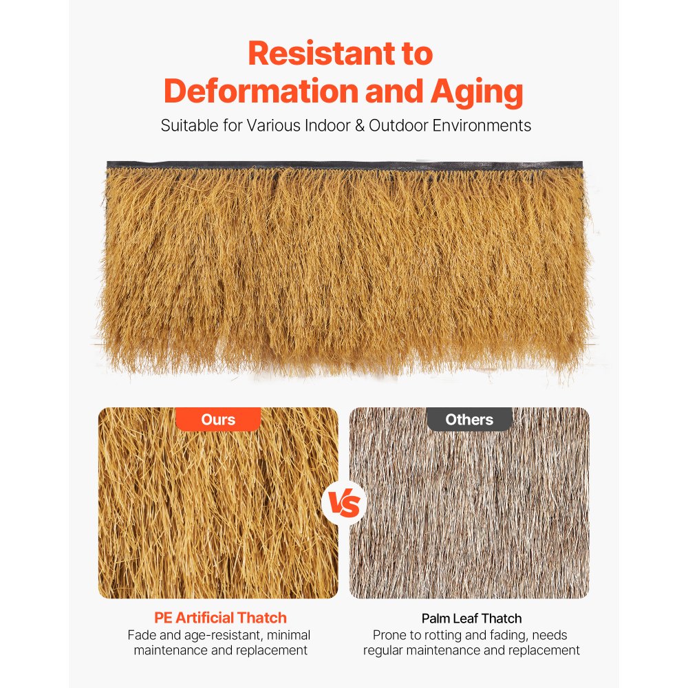 VEVOR Sztuczny dach ze strzechy, 600 x 50 cm, Dach ze strzechy syntetycznej, Symulacja dachu ze strzechy, Dach ze strzechy w rolce, Mata dachowa Palapa Tiki na patio, basen, plażę, Tropikalna dekoracja hawajskiego przyjęcia