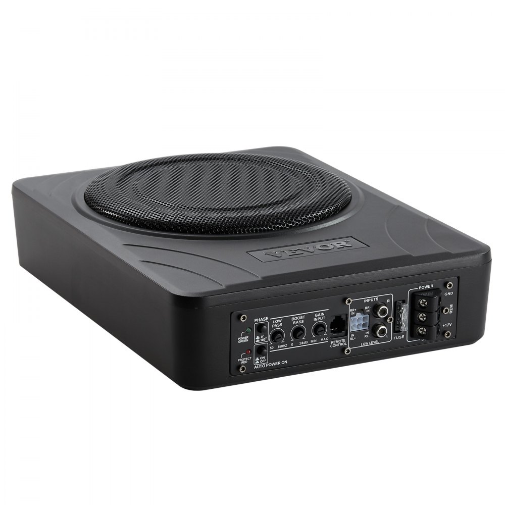 VEVOR Subwoofer samochodowy pod siedzenie 300 W, smukły, z zasilaczem, podsystemem ze wzmacniaczem, wejściem wysokiego/niskiego poziomu i regulacją głośności do SUV-ów, ciężarówek i kamperów