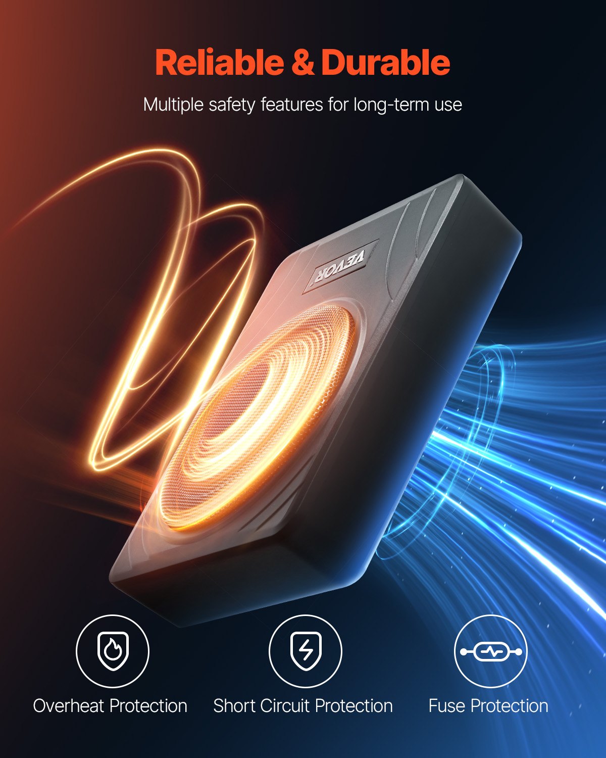 VEVOR Subwoofer samochodowy pod siedzenie 300 W, smukły, z zasilaczem, podsystemem ze wzmacniaczem, wejściem wysokiego/niskiego poziomu i regulacją głośności do SUV-ów, ciężarówek i kamperów