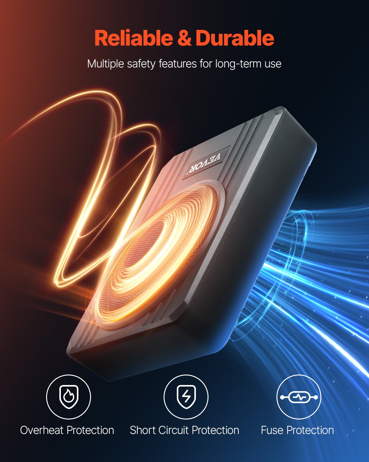 VEVOR Subwoofer samochodowy pod siedzenie 400 W, 203 mm, smukły, z zasilaczem, podsystemem ze zintegrowanym wzmacniaczem, wejściem wysokiego/niskiego poziomu i regulacją głośności do SUV-ów i ciężarówek